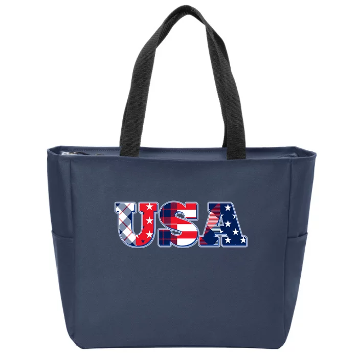 USA Patriotic Logo Star Stripes Patterns Zip Tote Bag