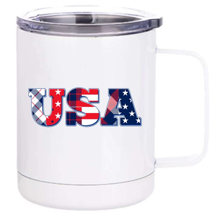 USA Patriotic Logo Star Stripes Patterns Front & Back 12oz Stainless Steel Tumbler Cup