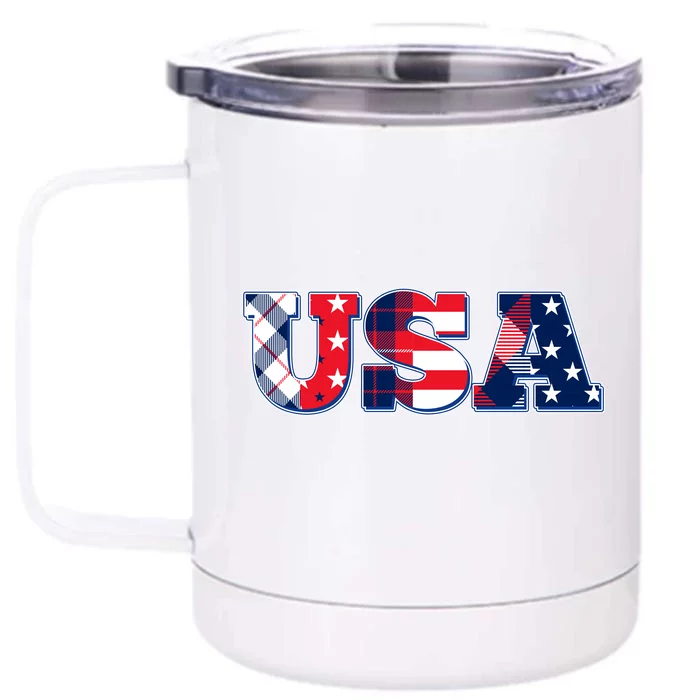 USA Patriotic Logo Star Stripes Patterns Front & Back 12oz Stainless Steel Tumbler Cup