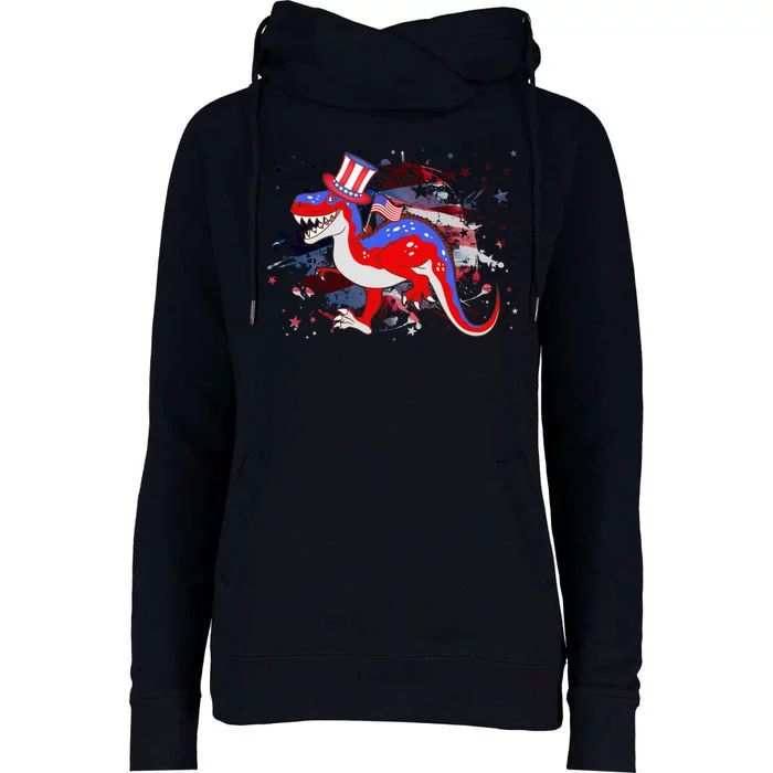 USA Patriotic Presidential Dinosaur Womens Funnel Neck Pullover Hood