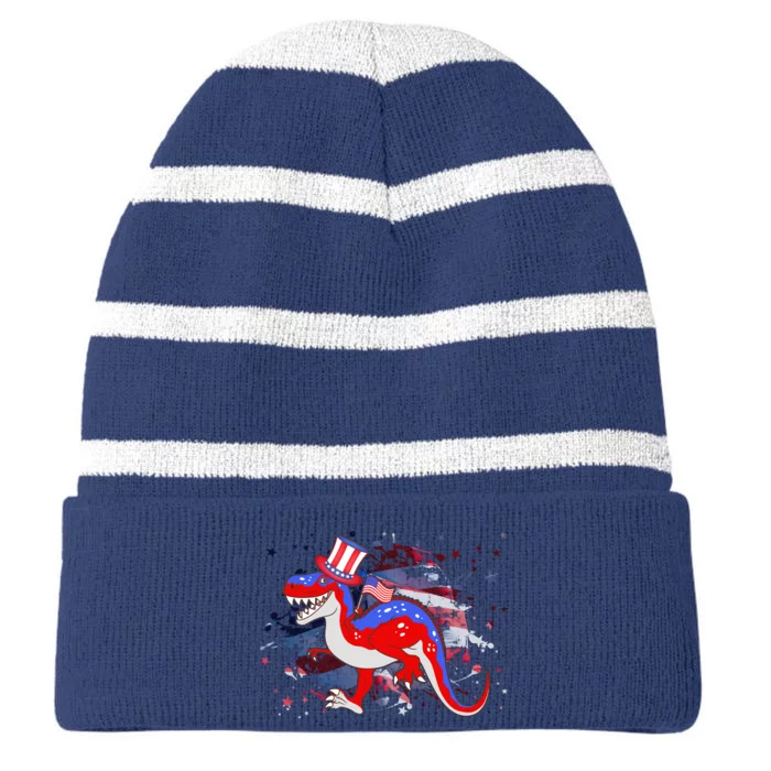 USA Patriotic Presidential Dinosaur Striped Beanie with Solid Band