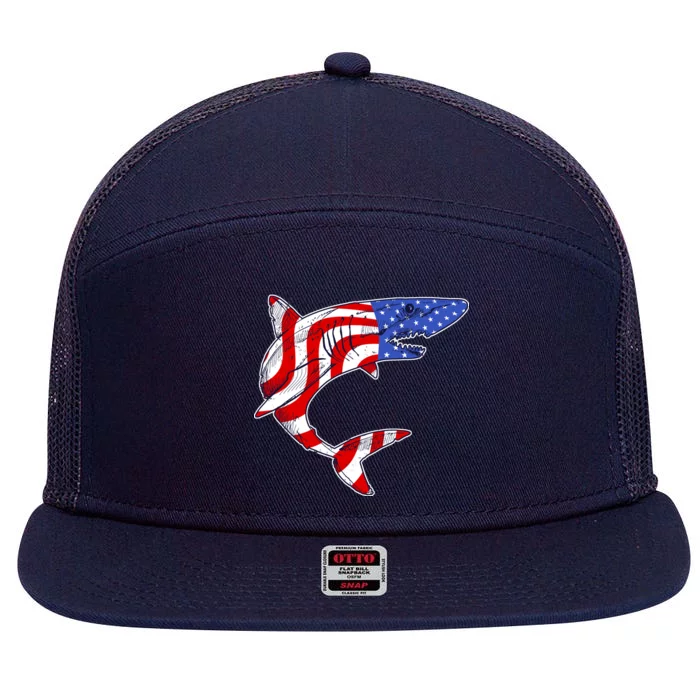 USA Patriotic Shark 7 Panel Mesh Trucker Snapback Hat