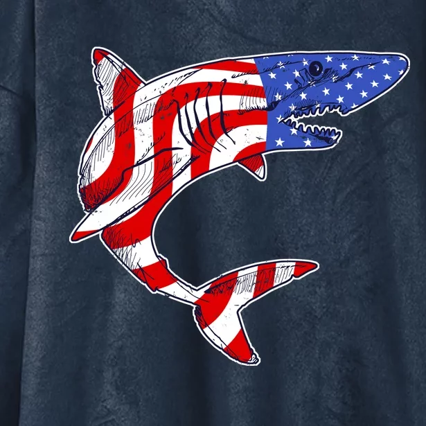 USA Patriotic Shark Hooded Wearable Blanket