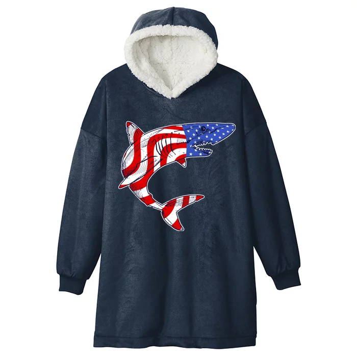 USA Patriotic Shark Hooded Wearable Blanket