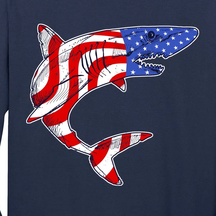 USA Patriotic Shark Tall Long Sleeve T-Shirt