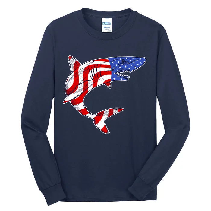 USA Patriotic Shark Tall Long Sleeve T-Shirt