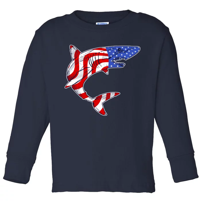 USA Patriotic Shark Toddler Long Sleeve Shirt