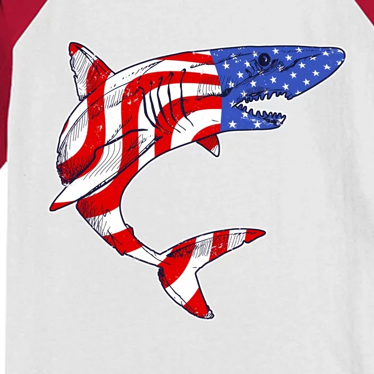 USA Patriotic Shark Kids Colorblock Raglan Jersey