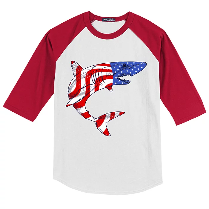 USA Patriotic Shark Kids Colorblock Raglan Jersey