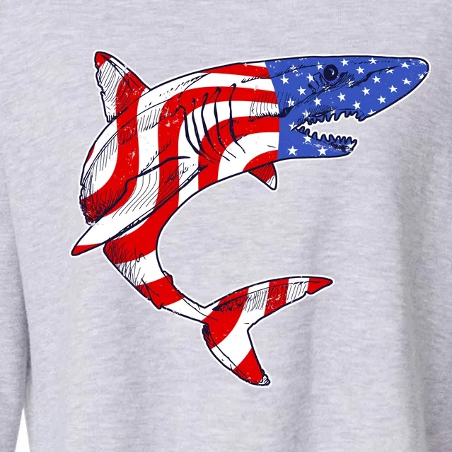 USA Patriotic Shark Cropped Pullover Crew