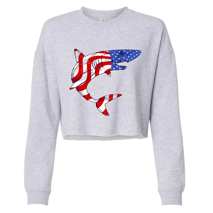 USA Patriotic Shark Cropped Pullover Crew