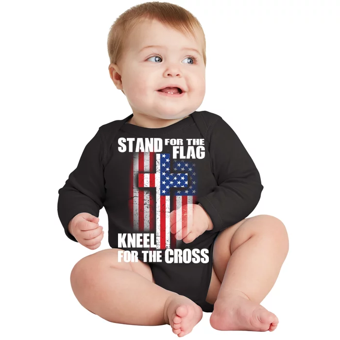 USA Patriotic Stand For The Flag Kneel For The Cross Baby Long Sleeve Bodysuit