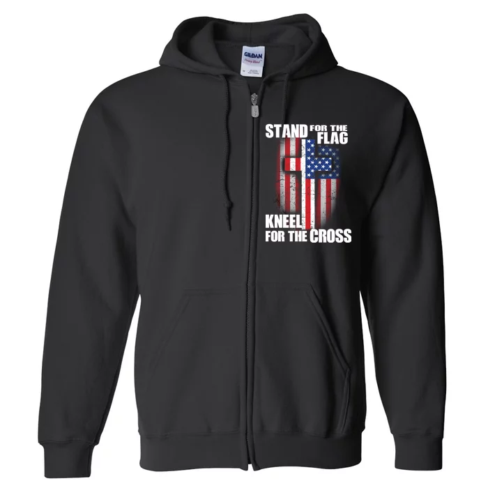 USA Patriotic Stand For The Flag Kneel For The Cross Full Zip Hoodie