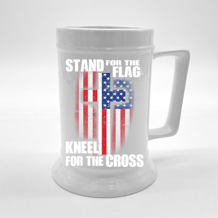 USA Patriotic Stand For The Flag Kneel For The Cross Front & Back Beer Stein