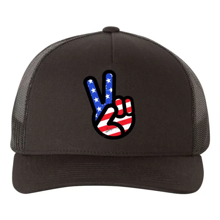 USA Peace Sign Yupoong Adult 5-Panel Trucker Hat