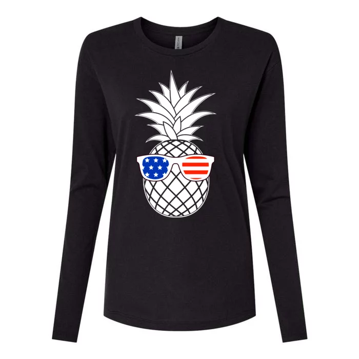 USA Pineapple With Sunglasses Womens Cotton Relaxed Long Sleeve T-Shirt