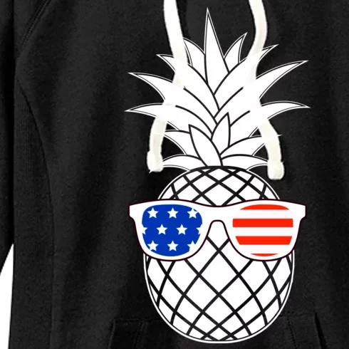 USA Pineapple With Sunglasses Women's Fleece Hoodie