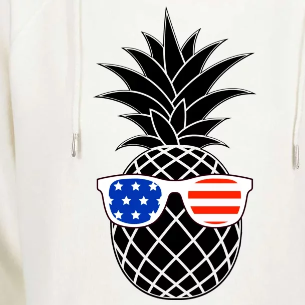 USA Pineapple With Sunglasses Womens Funnel Neck Pullover Hood