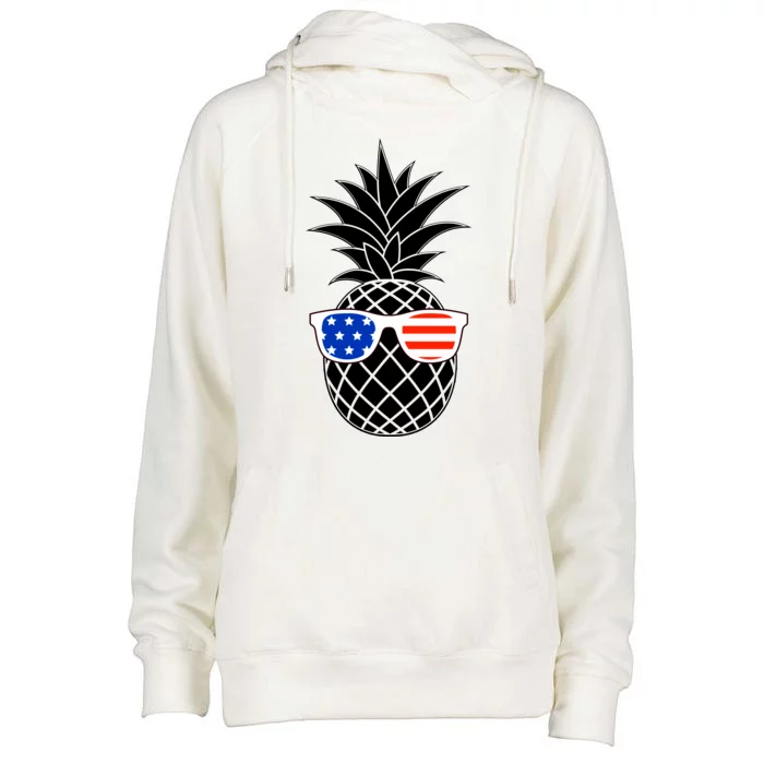 USA Pineapple With Sunglasses Womens Funnel Neck Pullover Hood