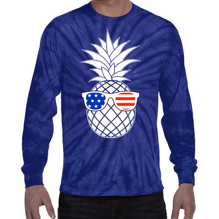 USA Pineapple With Sunglasses Tie-Dye Long Sleeve Shirt