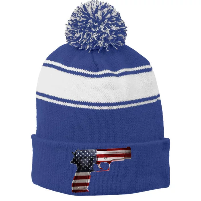 USA Pistol Gun Stripe Pom Pom Beanie