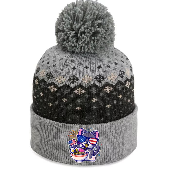 USA Ramen Bowl Kitty America The Baniff Cuffed Pom Beanie