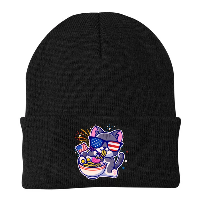 USA Ramen Bowl Kitty America Knit Cap Winter Beanie