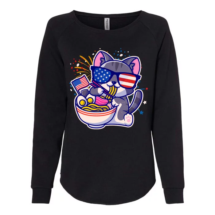 USA Ramen Bowl Kitty America Womens California Wash Sweatshirt