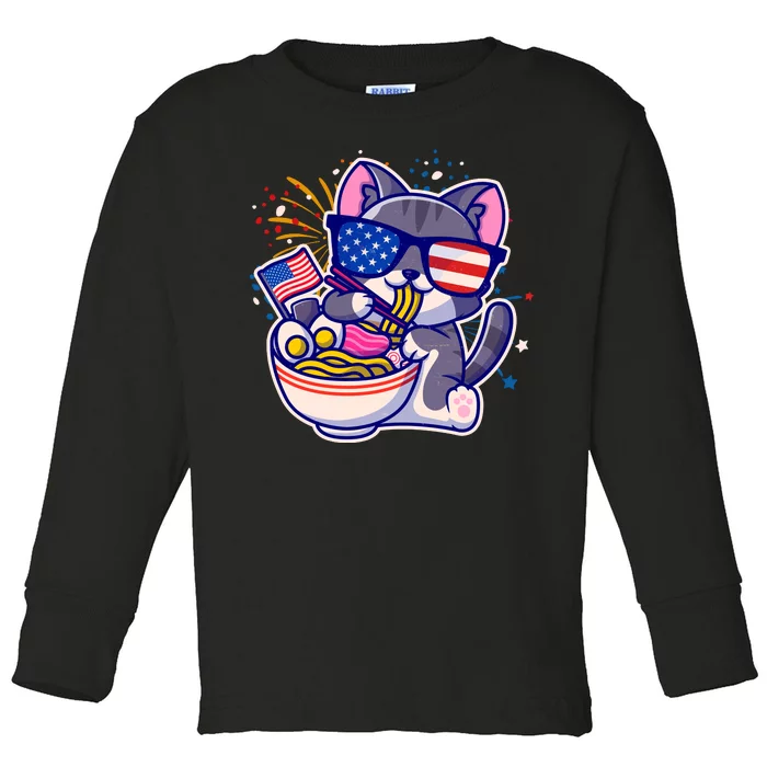 USA Ramen Bowl Kitty America Toddler Long Sleeve Shirt