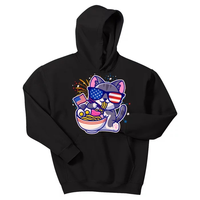 USA Ramen Bowl Kitty America Kids Hoodie