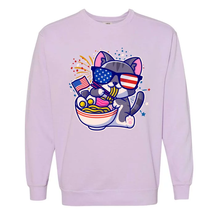 USA Ramen Bowl Kitty America Garment-Dyed Sweatshirt