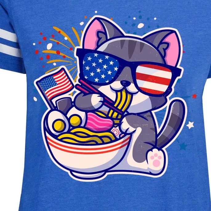 USA Ramen Bowl Kitty America Enza Ladies Jersey Football T-Shirt