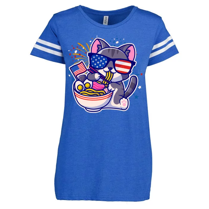 USA Ramen Bowl Kitty America Enza Ladies Jersey Football T-Shirt