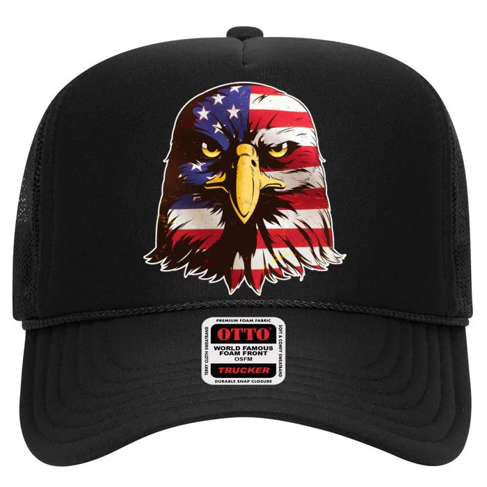 USA Red White And Blue Bald Eagle High Crown Mesh Trucker Hat