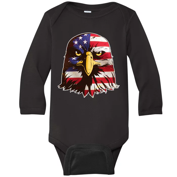 USA Red White And Blue Bald Eagle Baby Long Sleeve Bodysuit