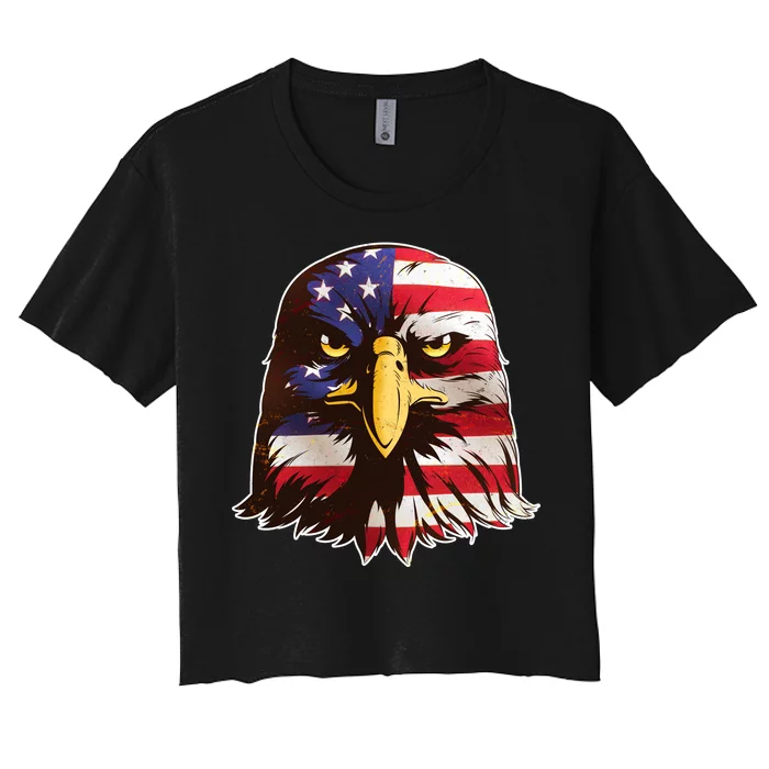 USA Red White And Blue Bald Eagle Women's Crop Top Tee