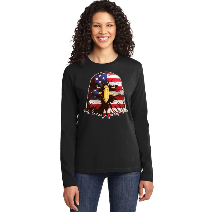 USA Red White And Blue Bald Eagle Ladies Long Sleeve Shirt