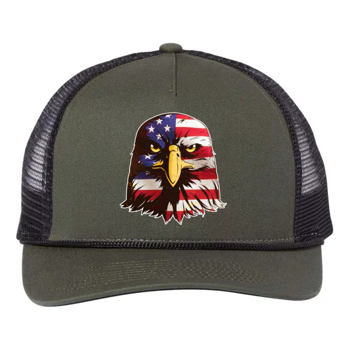 USA Red White And Blue Bald Eagle Retro Rope Trucker Hat Cap