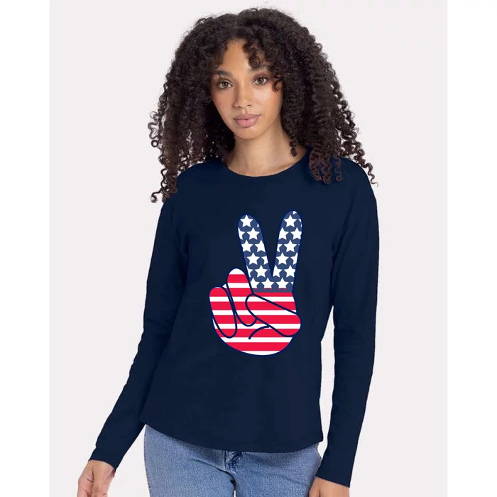 USA Simple Peace Sign Womens Cotton Relaxed Long Sleeve T-Shirt