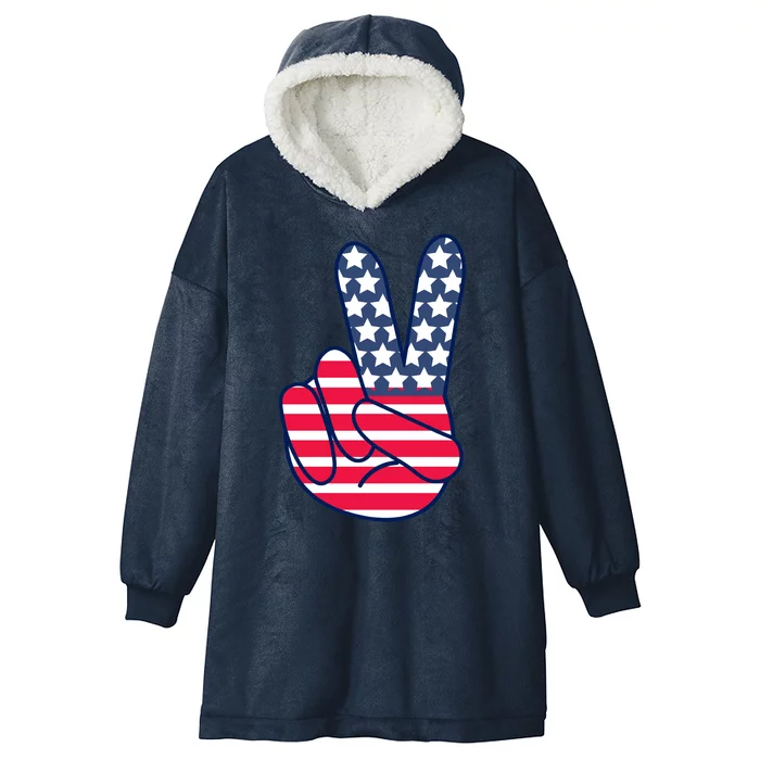 USA Simple Peace Sign Hooded Wearable Blanket