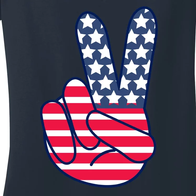 USA Simple Peace Sign Women's V-Neck T-Shirt