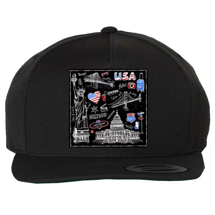 USA Sketch Wool Snapback Cap