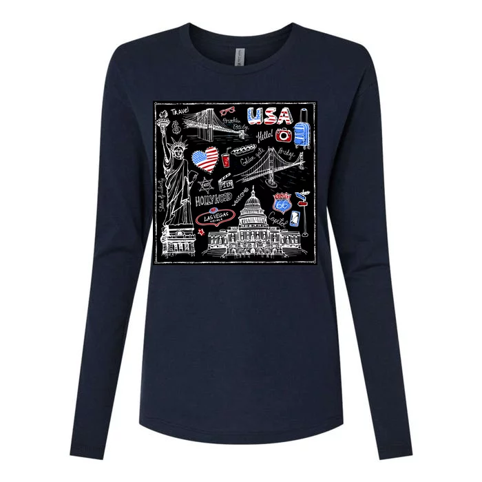 USA Sketch Womens Cotton Relaxed Long Sleeve T-Shirt