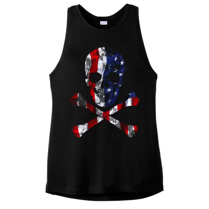 USA Skull Crossbone Ladies Tri-Blend Wicking Tank