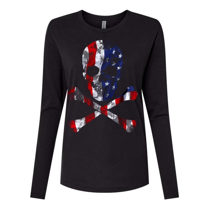 USA Skull Crossbone Womens Cotton Relaxed Long Sleeve T-Shirt