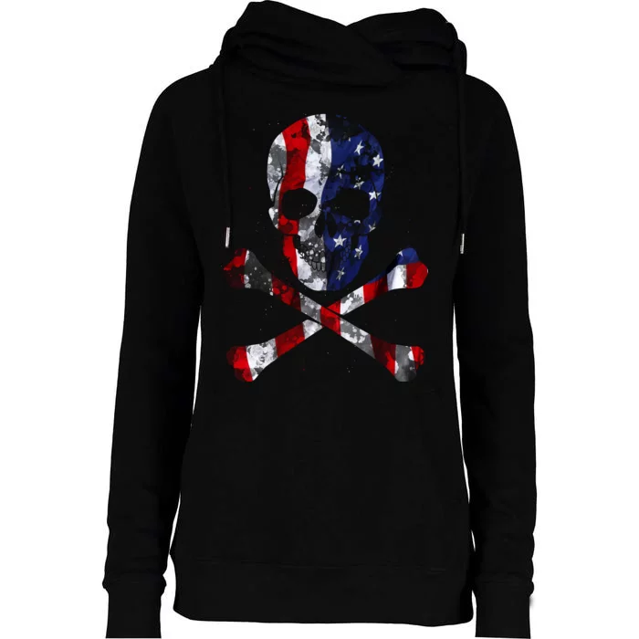 USA Skull Crossbone Womens Funnel Neck Pullover Hood