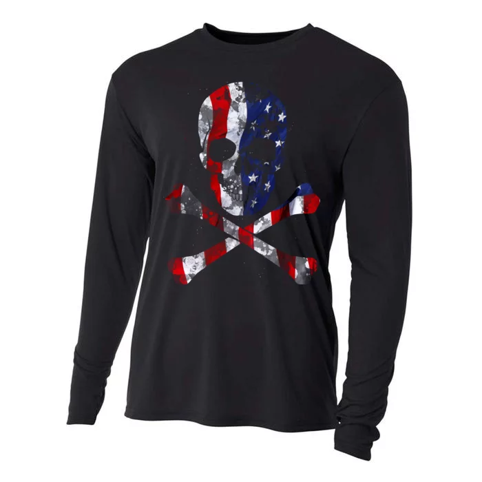 USA Skull Crossbone Cooling Performance Long Sleeve Crew