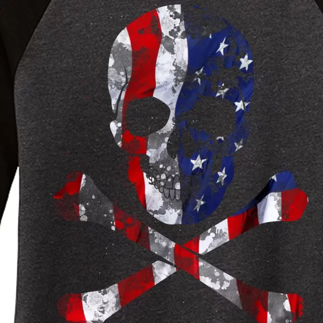 USA Skull Crossbone Women's Tri-Blend 3/4-Sleeve Raglan Shirt