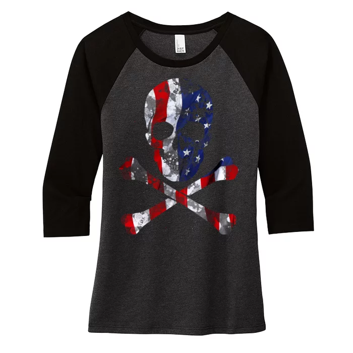 USA Skull Crossbone Women's Tri-Blend 3/4-Sleeve Raglan Shirt