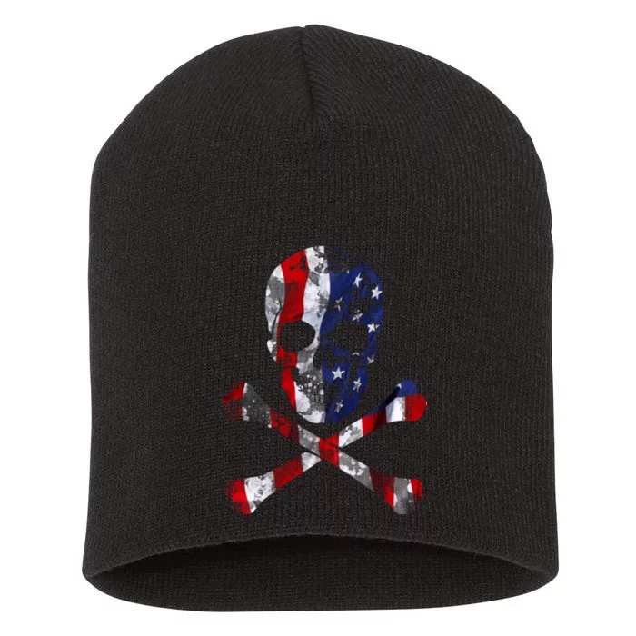 USA Skull Crossbone Short Acrylic Beanie